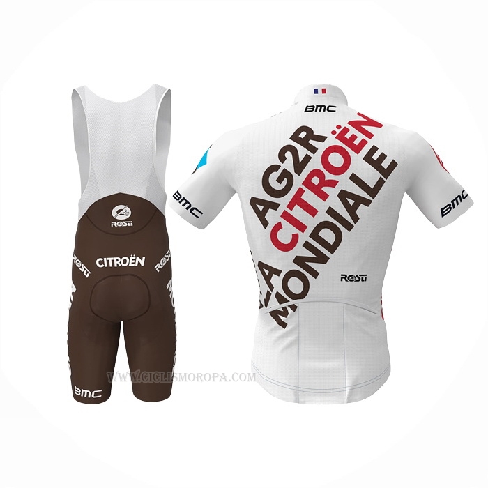 2022 Ropa Ciclismo Ag2r La Mondiale Blanco Marron Mangas Corta y Culotte Corto